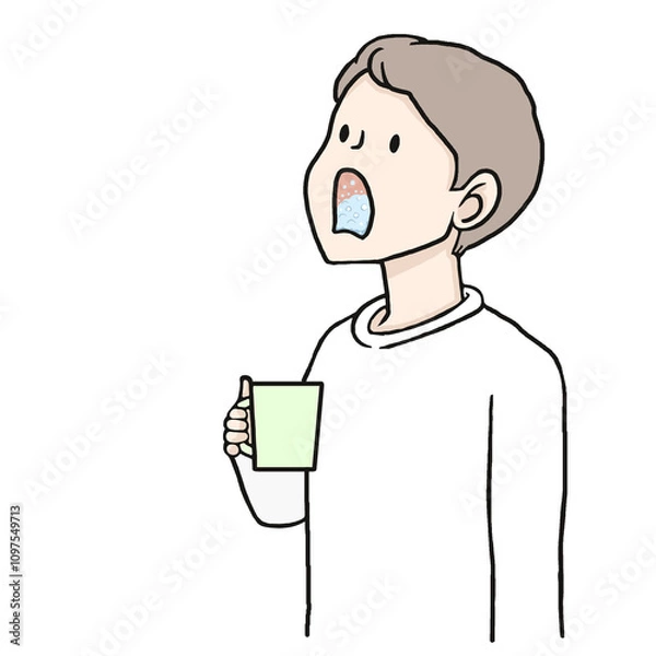 Fototapeta うがいをする男性のイラスト