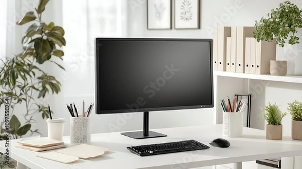 Fototapeta Business background featuring a modern computer desktop.