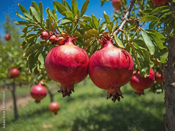 Obraz Pomegranates on a Tree in an Orchard