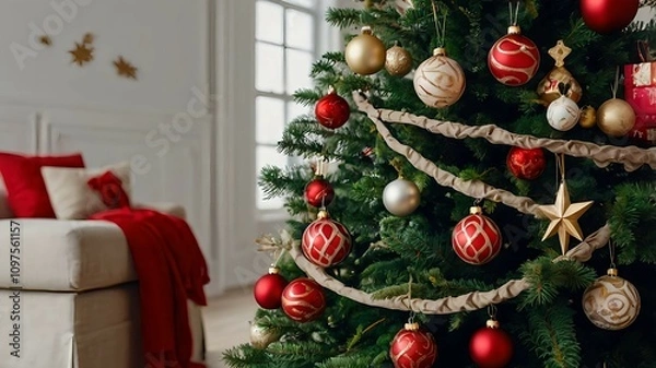 Fototapeta 豪華な部屋とクリスマスツリー