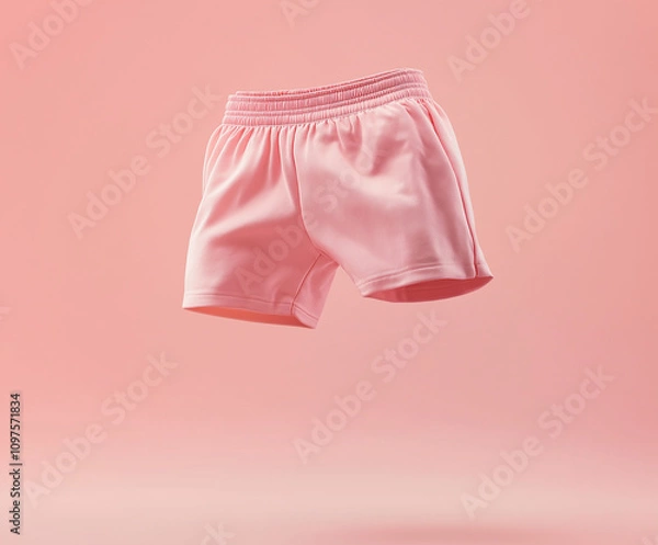 Fototapeta Casual pink short pants mockup with fabric texture on pink background