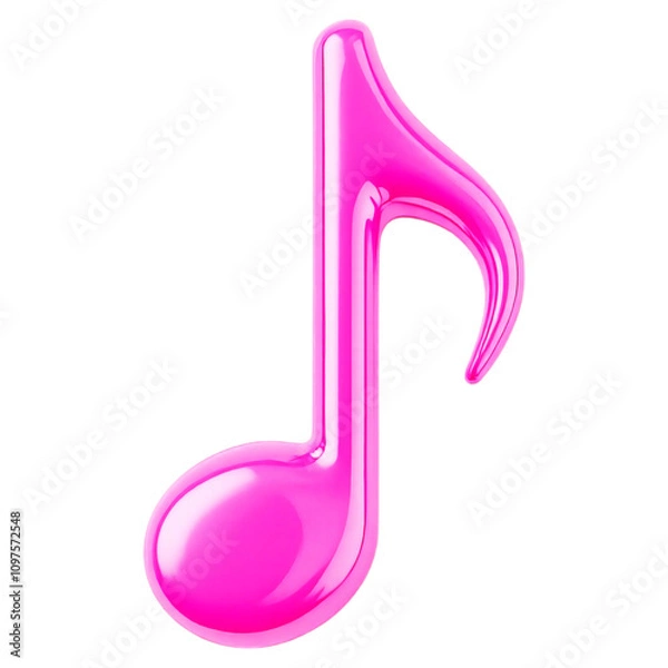 Fototapeta 3d render of a glossy pink musical note isolated on transparent background