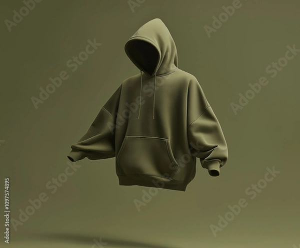 Fototapeta Green army Sweatshirt Mockup 3D on green army Background