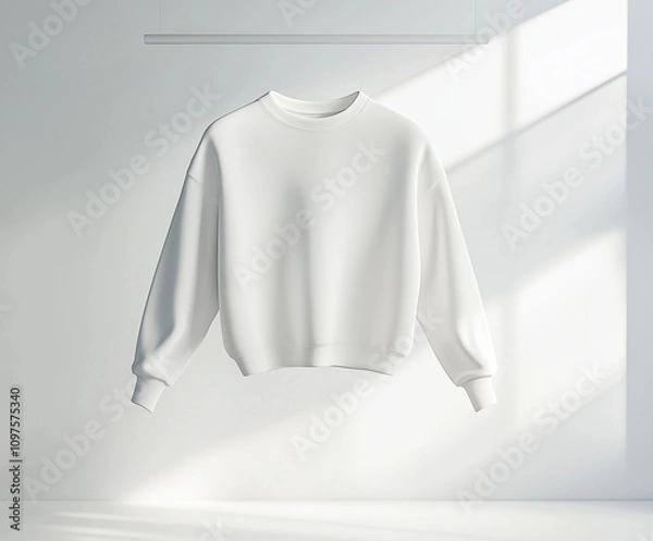 Fototapeta White sweatshirt mockup with fabric texture on white background