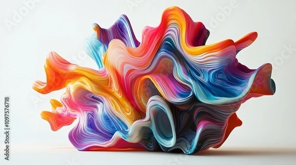 Fototapeta An abstract 3D digital artwork featuring a dynamic, flowing sculpture in bold colors, ideal as a vibrant wallpaper or background image