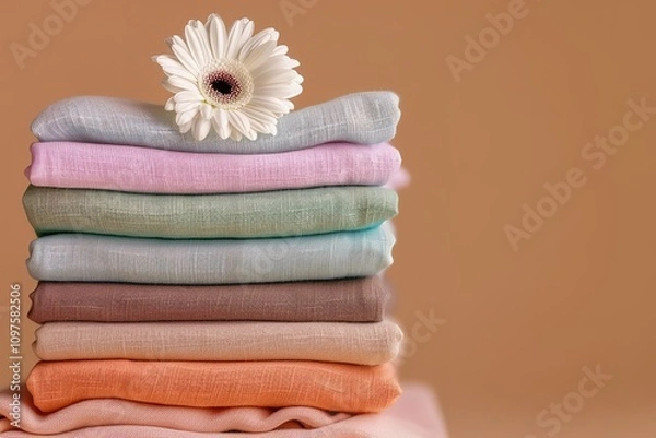 Obraz A stack of colorful towels with a white flower on top
