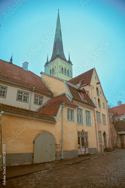 Obraz rainy cloudy evening in winter Tallinn.