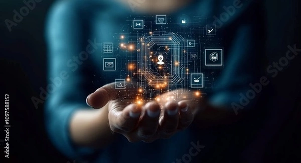 Fototapeta AI Technology and Artificial Intelligence: Smart Robots, Digital Communication, Innovation in Tech, Futuristic Transformation