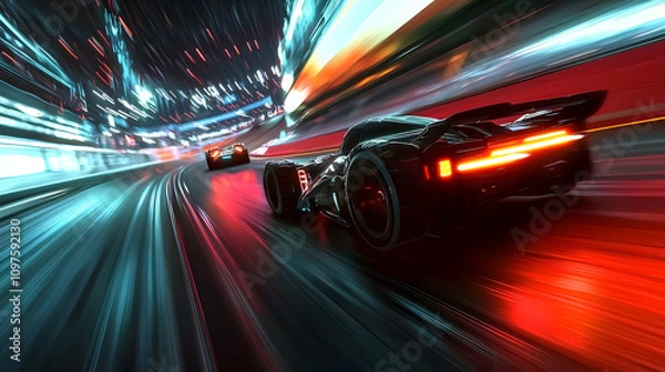 Fototapeta Dynamic Racing Action in a Vibrant Video Game Scene