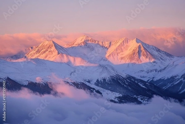 Obraz Mountain Range with Pink Sunset