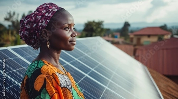 Fototapeta African community leaders driving solar installation for off-grid homes in Kampala, Uganda