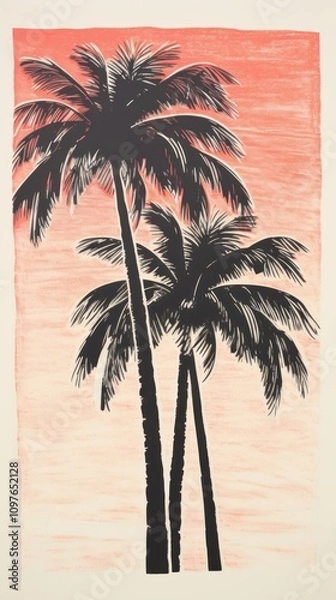 Fototapeta Palm trees nature painting outdoors.