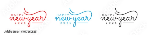 Fototapeta Happy New Year 2025 Logo. Abstract cursive modern vector logo design. 2025 New Year Logo