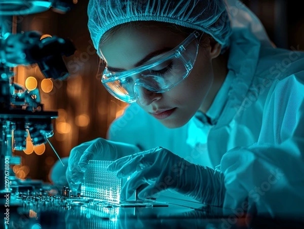 Fototapeta Woman Scientist Creating Laboratory Samples in High-Tech Lab