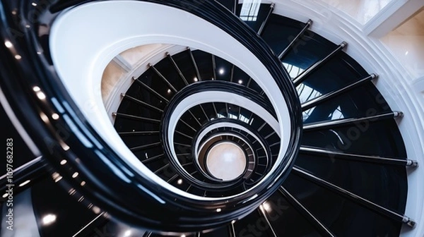 Fototapeta Minimalist spiral staircase shot from above, creating a hypnotic swirl