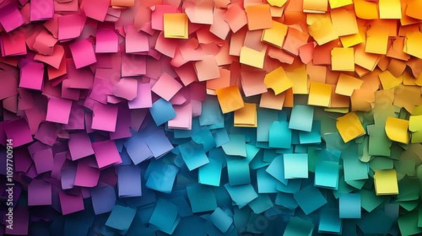 Fototapeta Sticky Note Post It Board Office. Business people meeting at office and use post it notes to share idea. Brainstorming concept. Sticky note on glass wall or blackboard. Set of colorful blank notes.	
