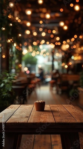 Fototapeta a wooden table with a cupcake on it