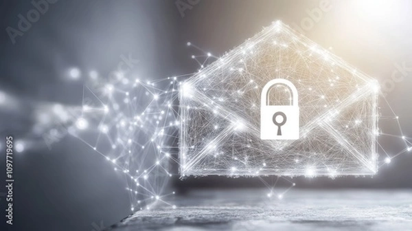 Fototapeta Digital Email Encryption Concept with Lock and Key