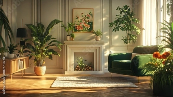 Fototapeta Interior Design Ideas with Flowers and Plants Stylish Living":