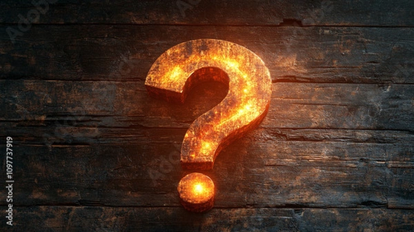 Fototapeta  glowing question mark in a dimly lit abstract background symbolizing uncertainty, curiosity, and the search for answers in a world full of mysteries and possibilities
