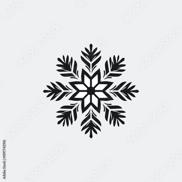 Obraz Minimalist Snowflake Symbol in Black – Isolated Vector
