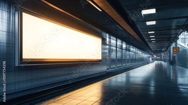 Fototapeta A digital train station billboard mockup with a transparent screen, showcasing its potential for advertisements