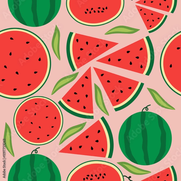 Fototapeta Juicy Watermelon Seamless Pattern