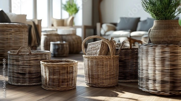 Obraz Various Wicker Baskets for Interior Decoration Stand on the":