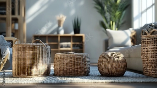Obraz Various Wicker Baskets for Interior Decoration Stand on the":