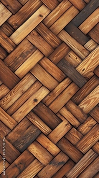 Fototapeta A detailed, warm-toned wooden floor pattern showcasing an intricate woven design.