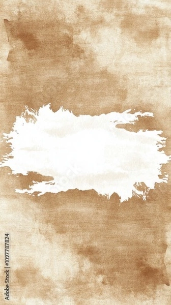 Fototapeta An abstract watercolor background featuring a textured brown canvas with a bold white paint splash in the center.