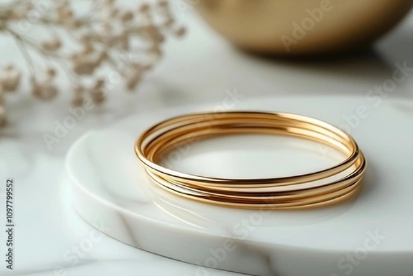 Obraz Three Gold Bangles on Marble Coaster
