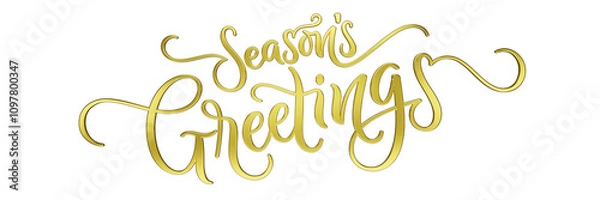 Fototapeta SEASON'S GREETINGS 3D render of gold brush calligraphy on transparent background