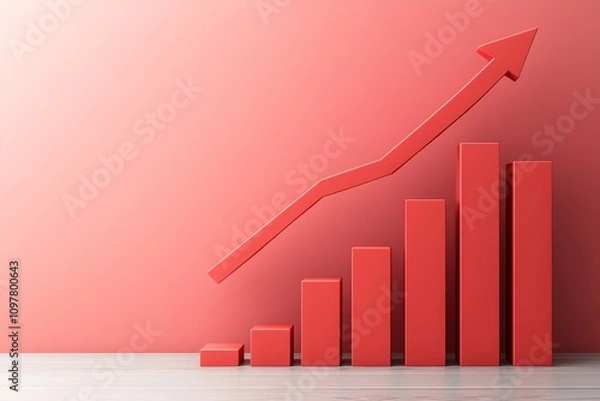 Fototapeta Red growth chart with rising arrow on pink background
