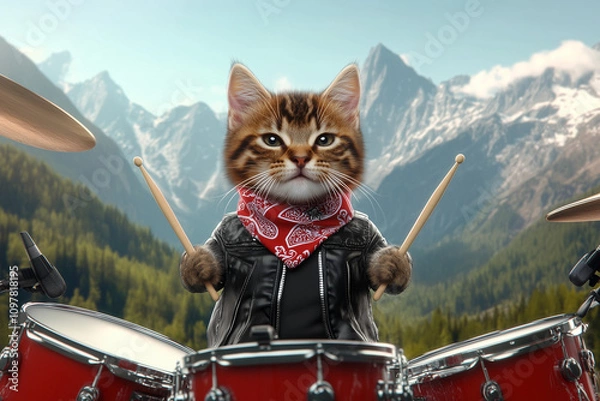 Obraz a cat as a drummer