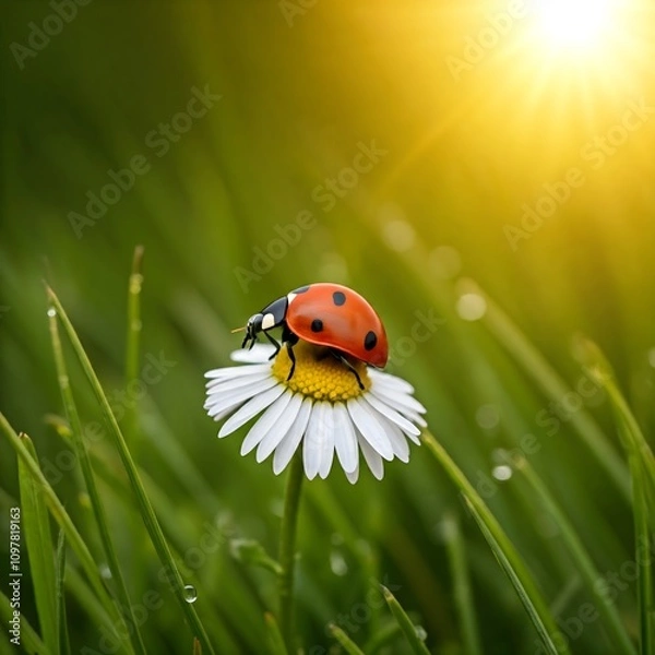 Fototapeta Ladybug on a blooming daisy