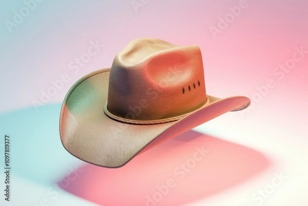 Obraz A tan cowboy hat with a textured surface  shown against a pastel background