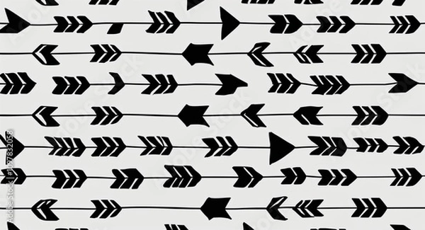 Fototapeta Black Arrow pattern hand drawn design on White background illustration