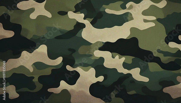 Fototapeta Military camouflage background, dark green with light and very light brown spots on the texture of a cloth