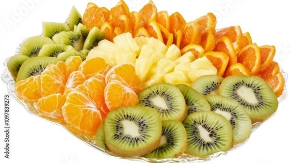 Fototapeta A refreshing fruit platter with a variety of sliced kiwi, pineapple, and oranges