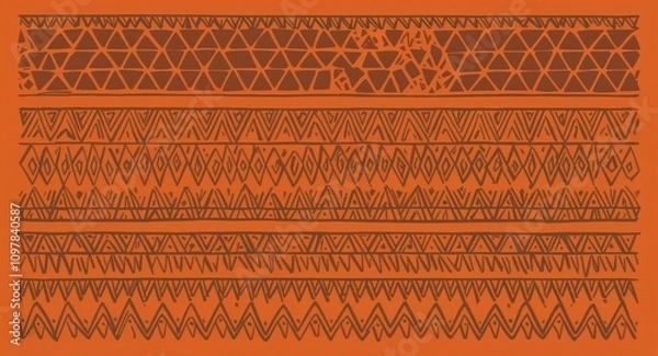 Fototapeta Brown Triangle pattern hand drawn design on Orange background illustration