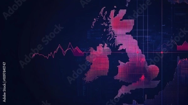 Fototapeta UK map with data overlay showing economic trends.