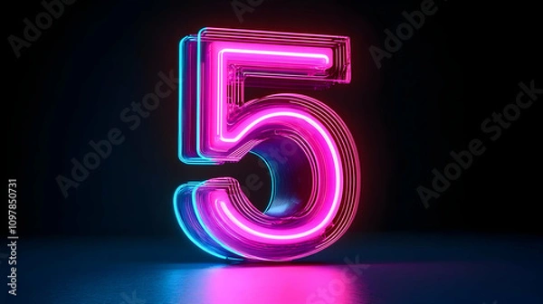 Fototapeta Neon Number Five 3D Render
