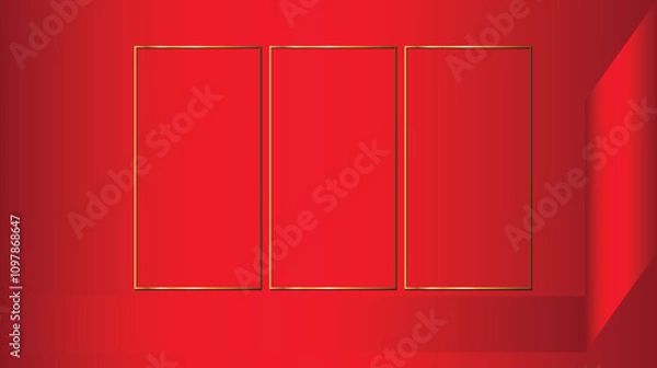 Obraz The Christmas vector background features a rich gradient red color, with elegant gold frames accentuating the design. The warm, festive hues create a luxurious, holiday ambiance, perfect for a celebra