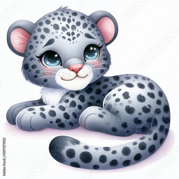 Fototapeta Colorful artistic representation of a panther with intricate patterns in a vibrant, cartoon style on white background. AI