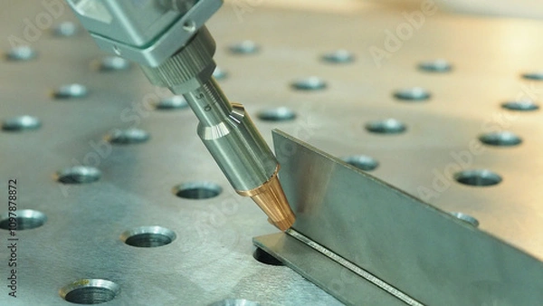 Fototapeta Laser welder.Close up of robot laser welding.