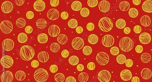 Fototapeta Yellow Circle pattern hand drawn design on Red background illustration