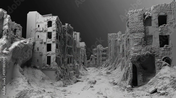 Fototapeta Desolation: A 3D Render of a War-Torn Cityscape
