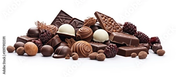 Fototapeta Assorted gourmet chocolate selection with decadent truffles and pralines on a clean white background