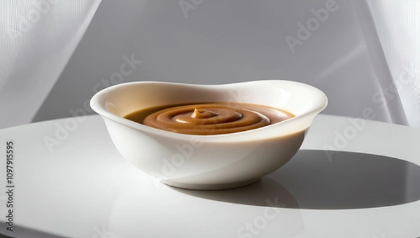 Obraz creamy caramel sauce in white bowl isolated on transparent background , Generative Ai.
